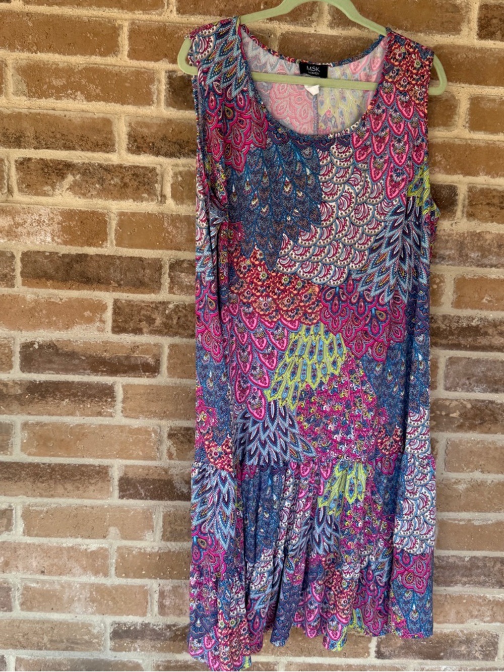 MSK Sleeveless Midi Dress in Pink, Blue & Lime Paisley Print